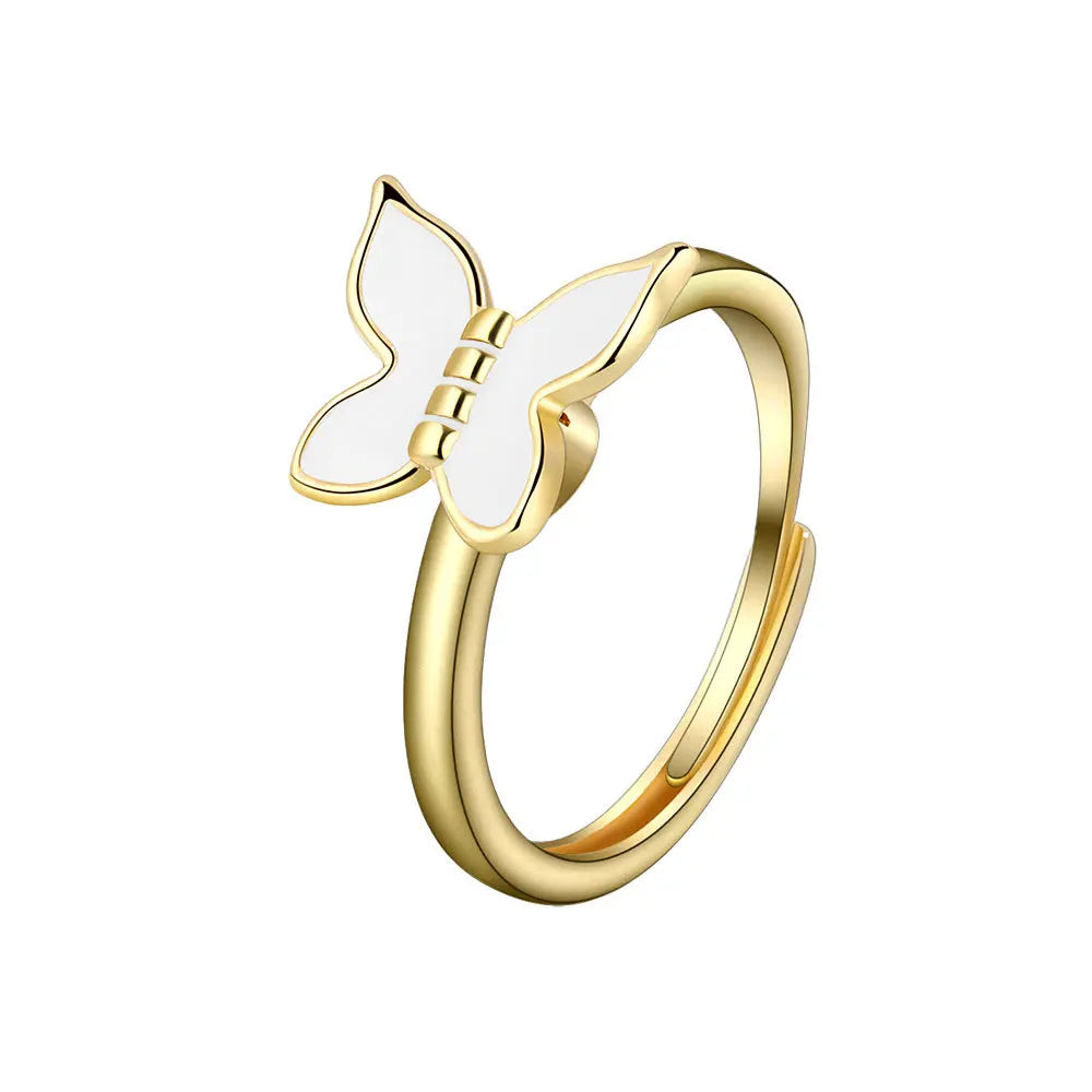 SMJEL Fidget Spinner Ring Anxiety for Women Multiple Crystal Flower Eye Butterfly Animal Ring Rotate Anti Stress Wedding Jewerly