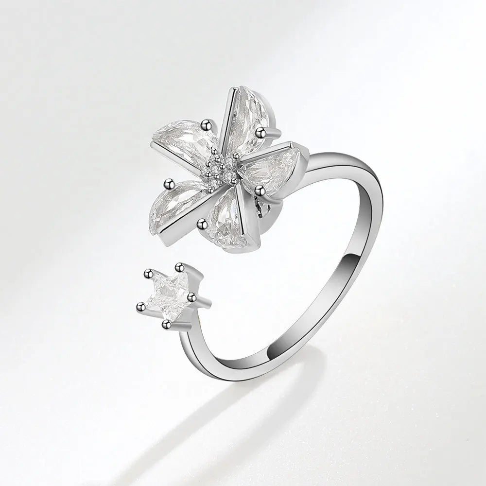 SMJEL Fidget Spinner Ring Anxiety for Women Multiple Crystal Flower Eye Butterfly Animal Ring Rotate Anti Stress Wedding Jewerly